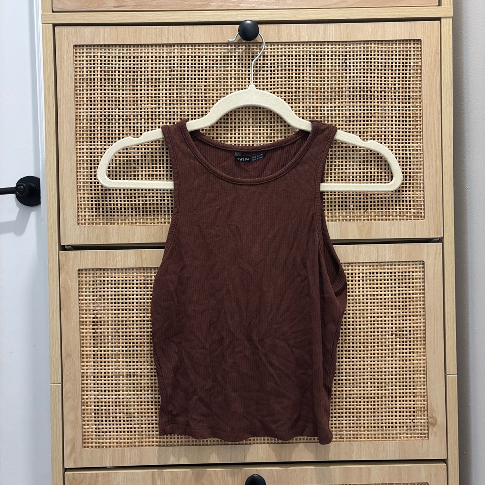 Shein brown ribbed cropped tank top